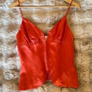 Reformation Lumi Silk Top In Red Coral, brand new, without tags, no flaws.